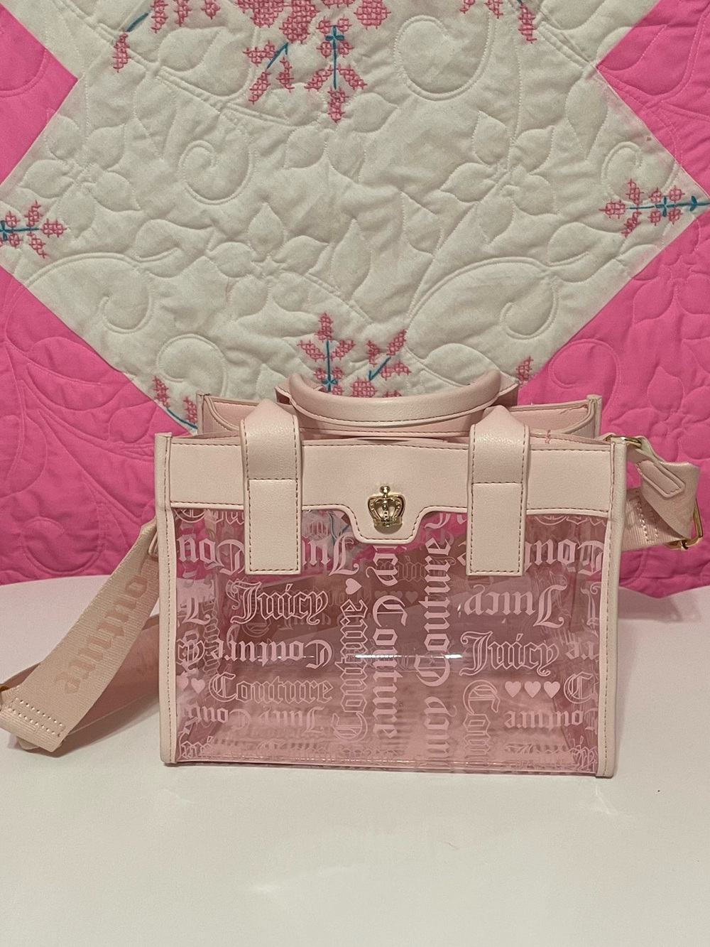 Juicy Couture Pale Pink Clear Crossbody with Gold Crest